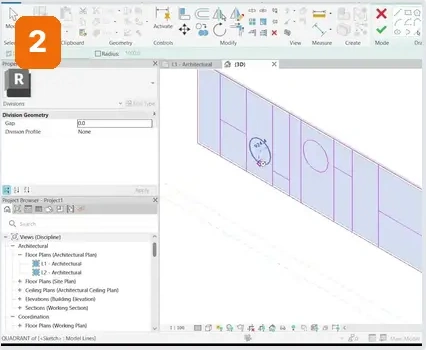 Bước 2: vẽ đường Divide Parts để chia tường