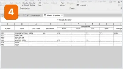 Bước 4: bảng Parts Schedule thống kê theo vật liệu